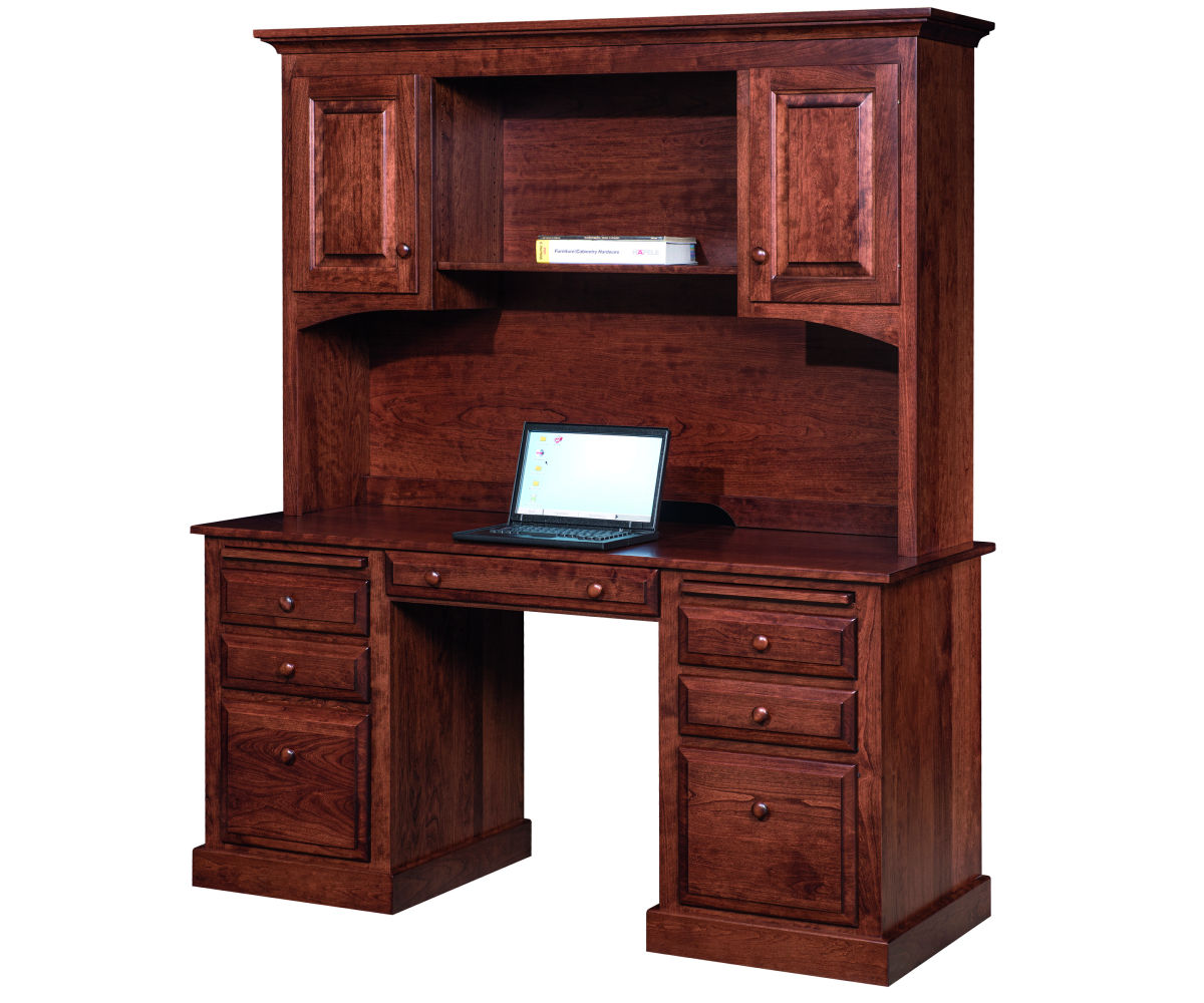 Amish Woodville Computer Desk with Drawer Pedestal and Optional Hutch