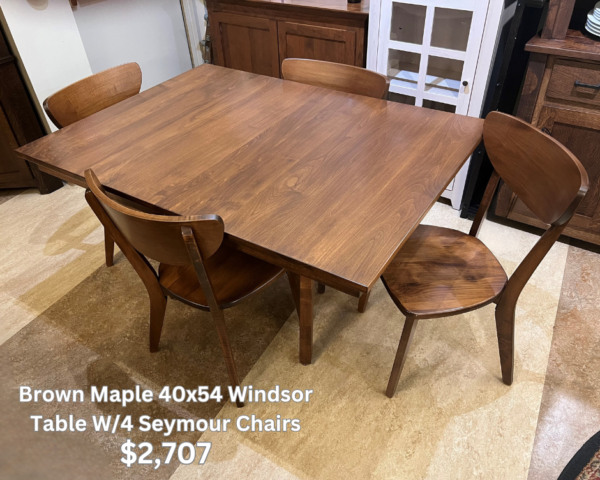 Brown Maple 40x64 Windsor Table W/4 Seymour Chairs