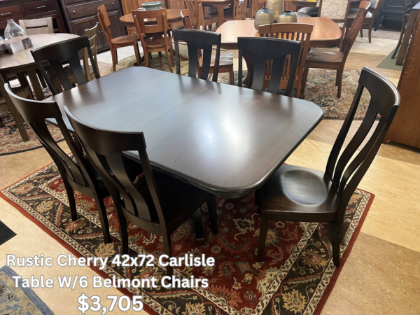 Rustic Cherry 42x72 Carlisle Double Pedestal Table W/6 Belmont Chairs