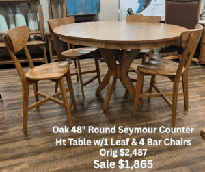48″ Seymour Counter Ht Table W/4 Bar Chairs $1,865