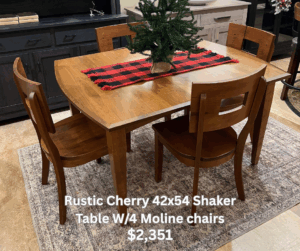 42x54 Shaker Leg Table W/4 Moline Chairs $2,531