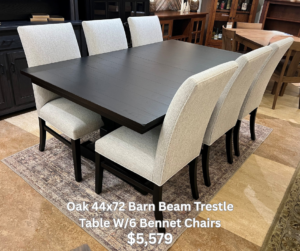 44x72 Barn Bean Trestle Table W/6 Bennet Chairs $5,579