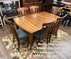 42x54 Shaker Leg Table W/6 Lexington Chairs $3,181