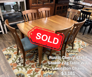 42×54 Shaker Leg Table W/6 Lexington Chairs $3,181