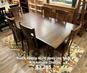 42×72 Splay Leg Table w/6 Ashville Chairs $3,285