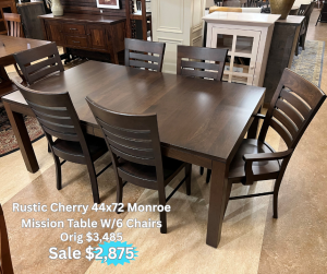 44×72 Monroe Mission Table w/6 Metro Ladder Chairs $2,875